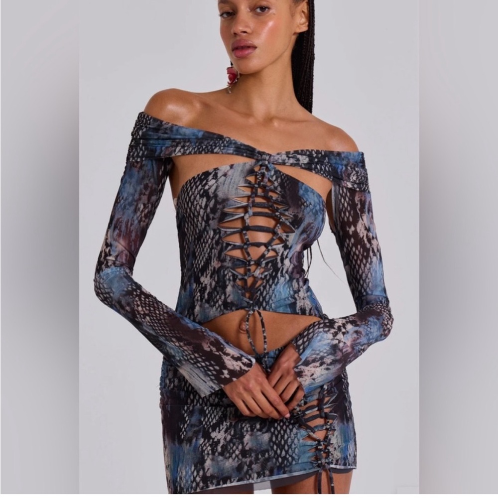 Jaded London Bianca Macrame Mesh Mini Dress